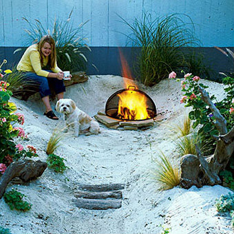 Inspiring backyard beach style with sand and fire pit